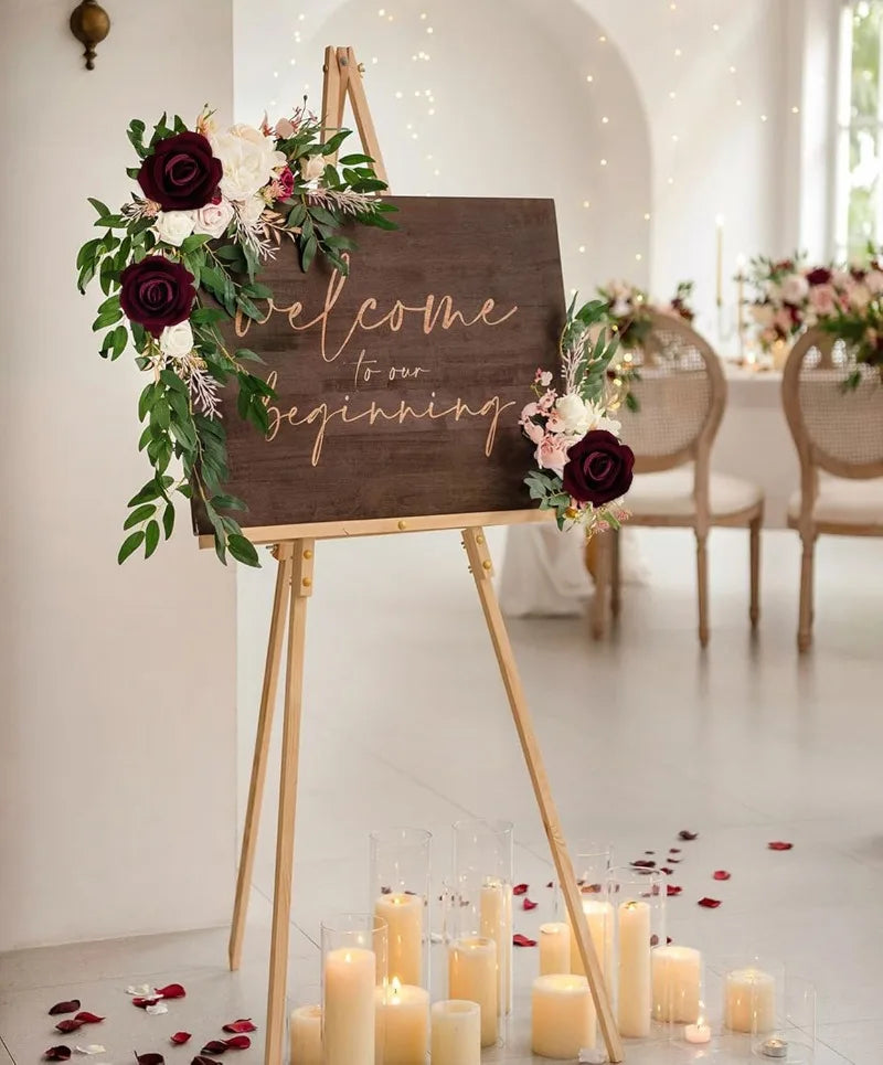 Roses artificielles velours rouge foncé bouquet decoration mariage anniversaire intérieur classique