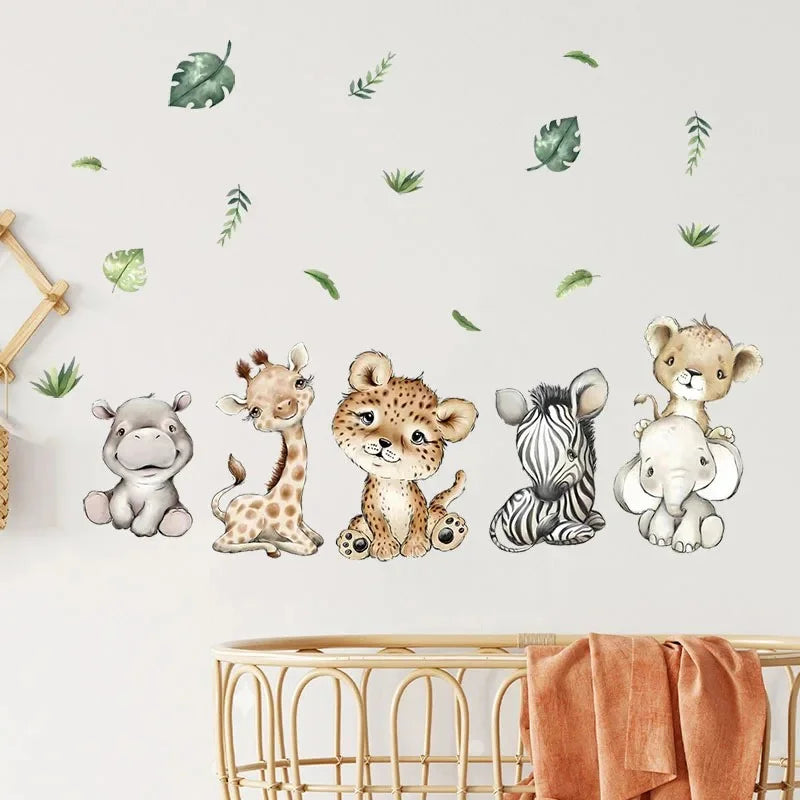 autocollant mural animaux forêt dessin animé décoration chambre bébé fille garçon sticker murale pvc