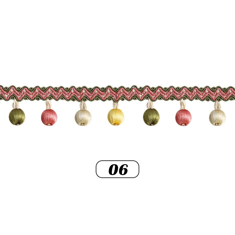 ruban rideau pompons vert doré élégant décoration partie zigzag coton polyester
