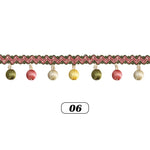 ruban rideau pompons vert doré élégant décoration partie zigzag coton polyester