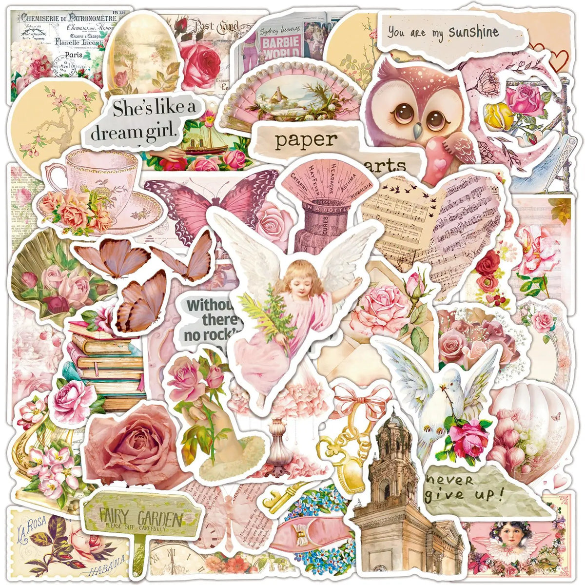 autocollants vintage rose fleurs papillons oiseaux adhésifs réutilisables eau résistants scrapbooking téléphone portable