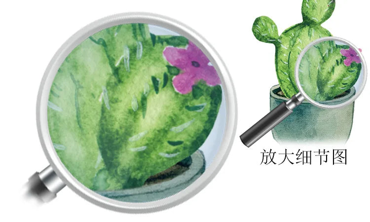 sticker mural cactus floral illustration aquarelle adhésif vert beige bleu