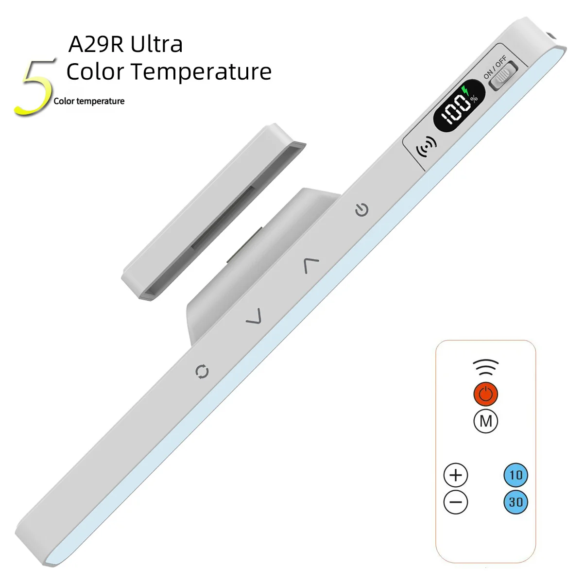 lampe led sans fil rechargeable moderne télécommande base magnétique adhésif blanc grisclair minimaliste
