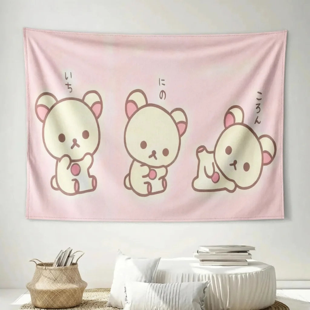 tapisserie cartoon ours mignons rose clair expression différente décoration murale chambre enfant durable machine
