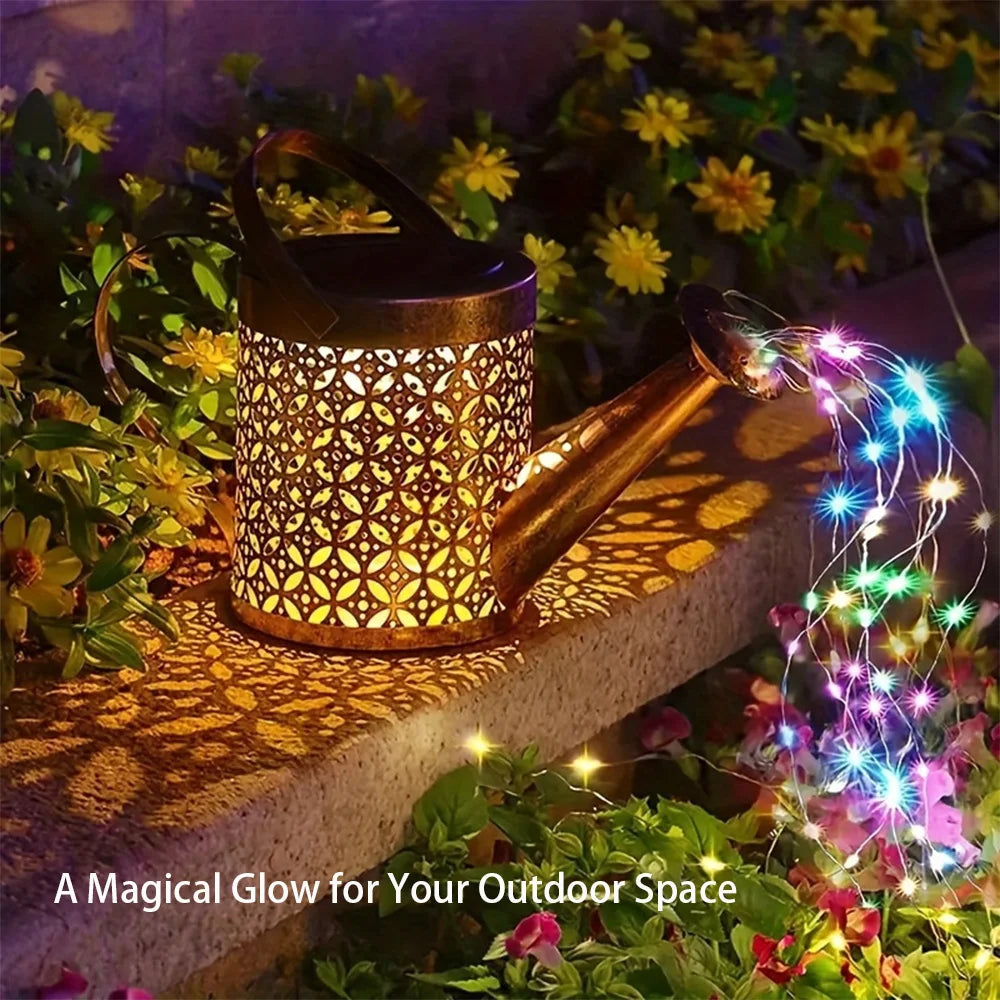 arrosoir lumineux solaire doré motifs floraux tringle noire led moderne jardinextérieur