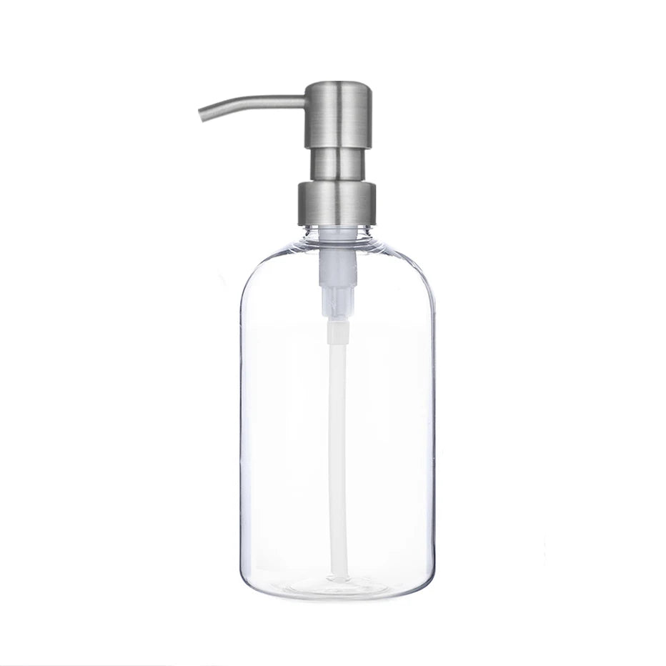 bouteilles shampooing après shampoing gel douche rechargeables transparentes marron noir blanches modernes pompes pression