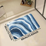 tapis bain bleu blanc rayures ondulées moderne antidérapant absorbant intérieur salle bain cuisine couloir