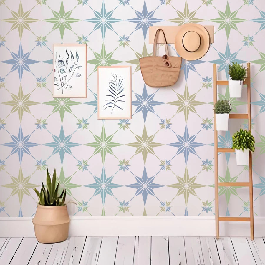 pochoir stencil étoile géométrique blanc moderne peinture mur sol décoration diy 30cm