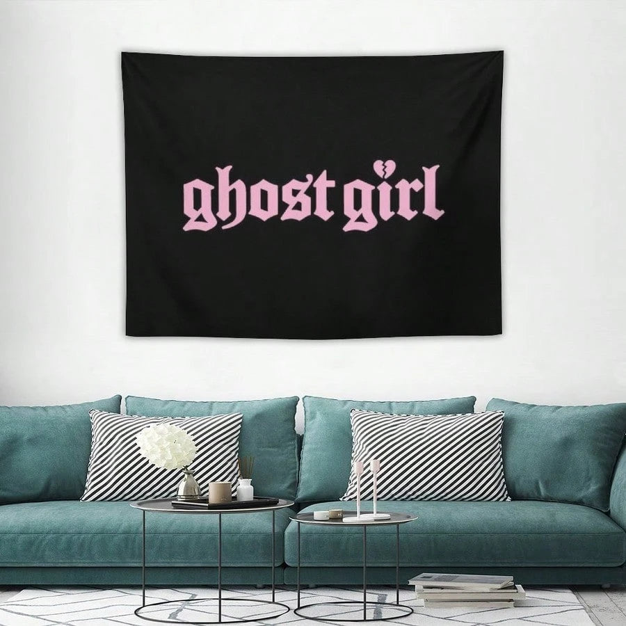 tapisserie murale moderne ghost girl noir rose décoration intérieure salon chambre tissage imprimé polyestère