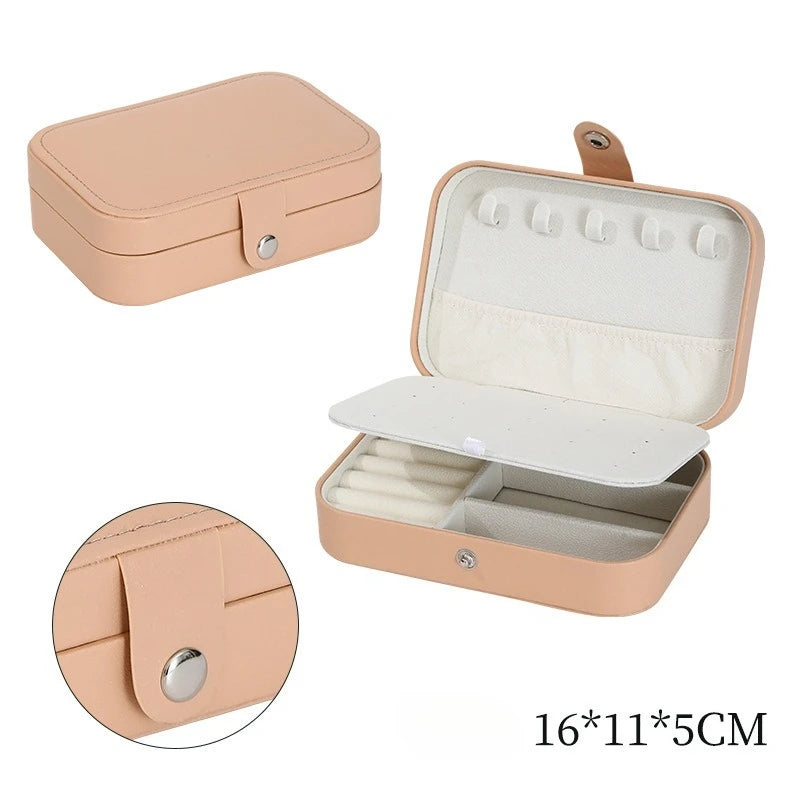 boîte bijoux multifonctionnelle simili cuir bleu marine moderne miroir portable pratique anneaux bracelets boucles