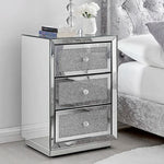 commode moderne miroir argentée paillette tiroirs poignées cristal chambre coucher glamour