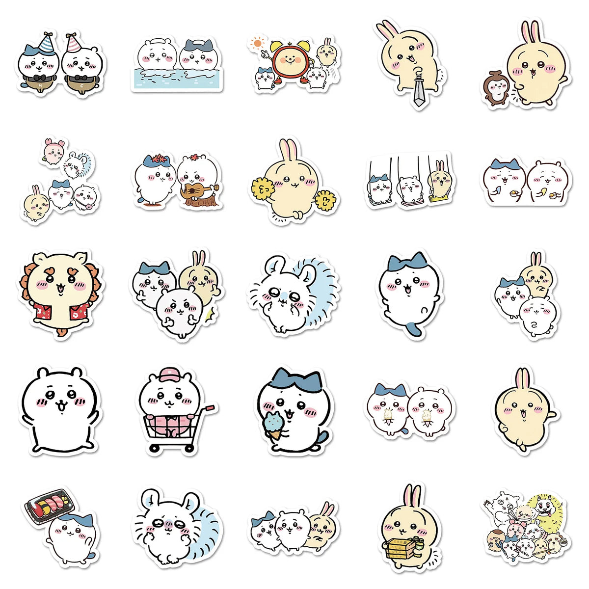 stickers kawaii dessins animés blanc beige bleu rose vert noir 10pcs 30pcs 50pcs