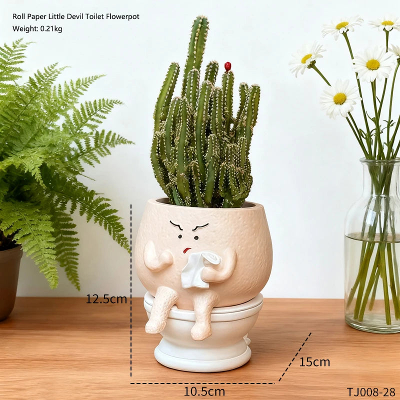 pot fleurs résine forme toilette cactus divers couleurs humour décoration jardin original