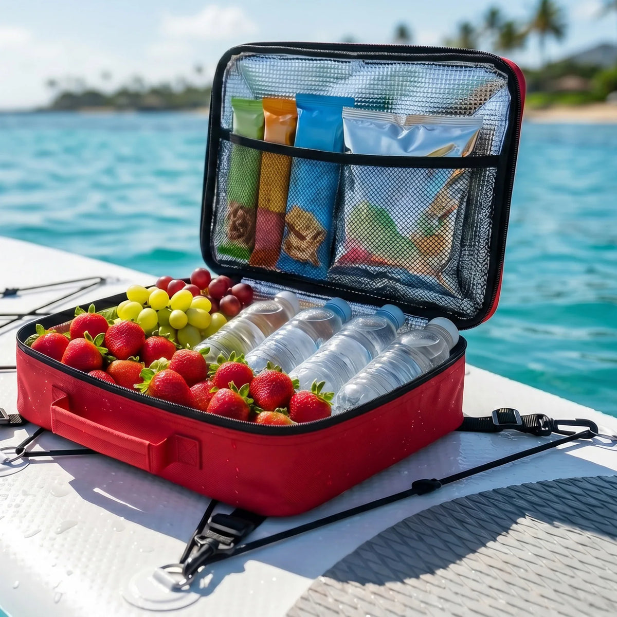 sac rangement kayak rouge uni pratique clips poignée fermeture compartiments étanche durableextérieur