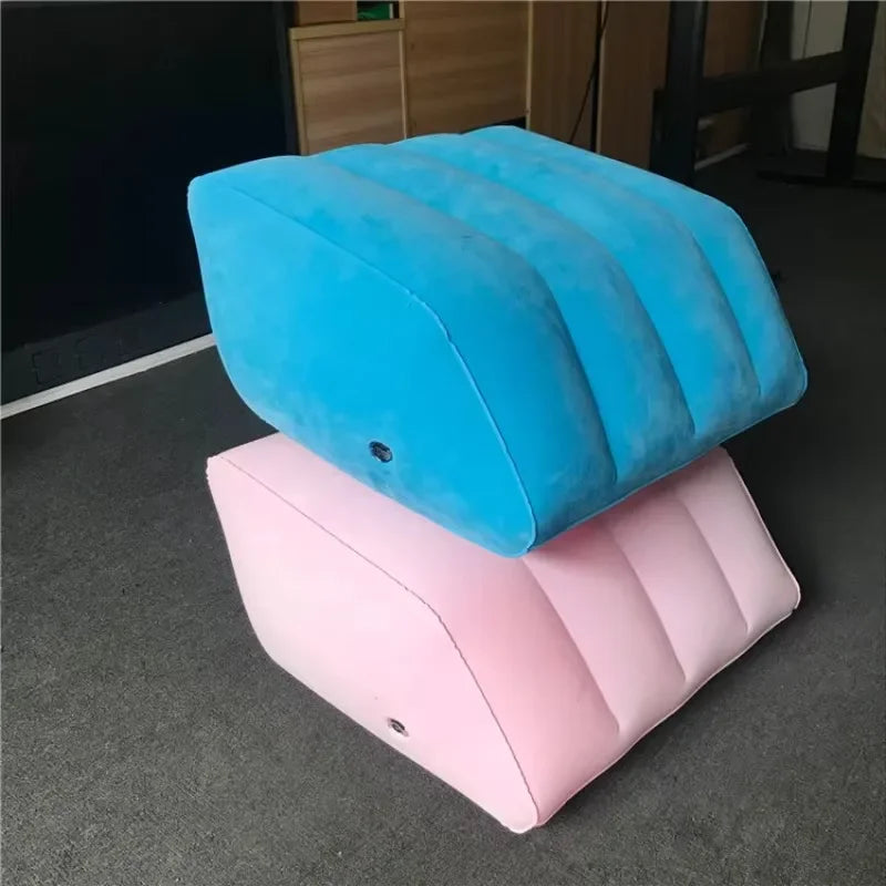coussin gonflable velours bleu rose confortable massage jambes support ventilation aiguille fixation