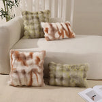 coussins décoratifs moderne peluche rayures horizontales blanc marron clair beige adhésifs