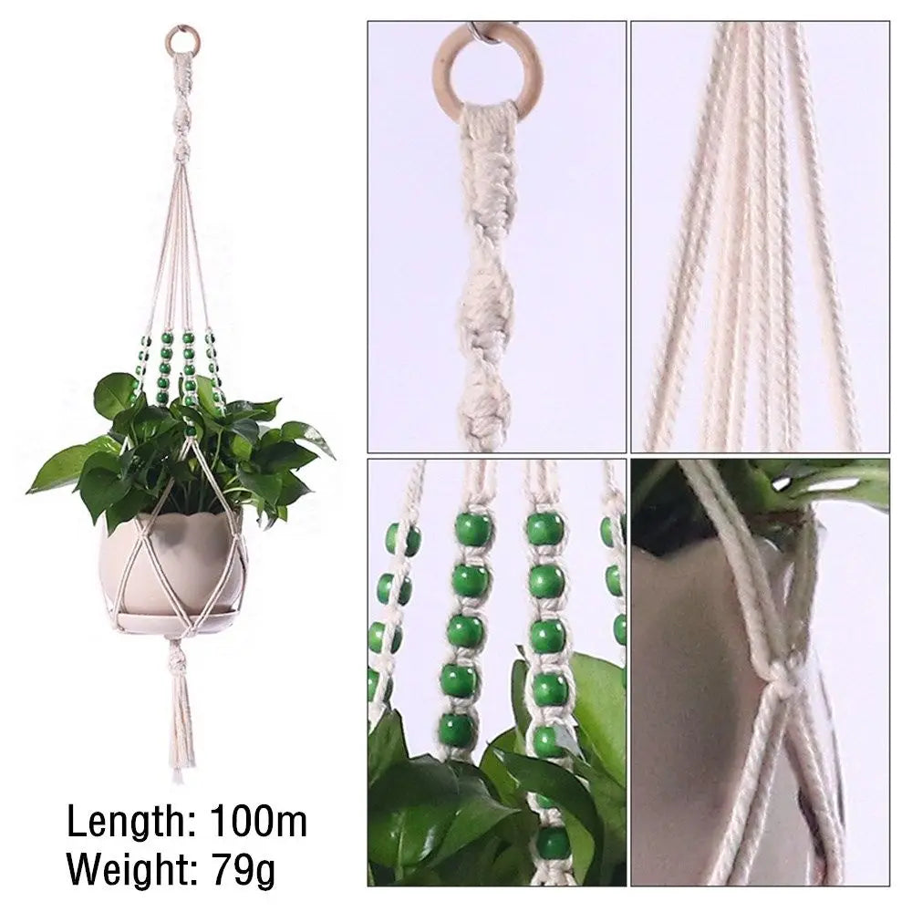 support plante suspendue macramé blanc cassé artisanal anneau métallique pot plante balcon jardinintérieur