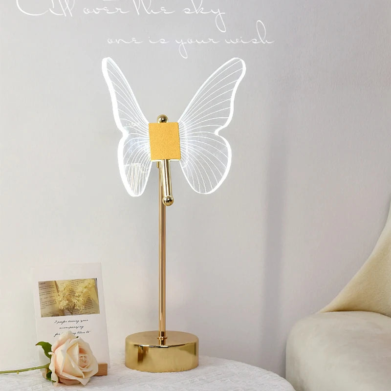 lampe table moderne papillon led or transparent décoration chambre veilleuse usb minimaliste