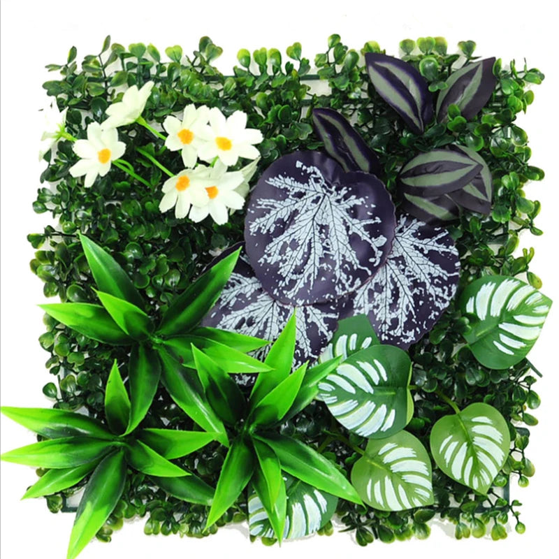 panneau mural plantes artificielles herbe verte fleurs blanches décoration jardin extérieur mur extérieur décoratif