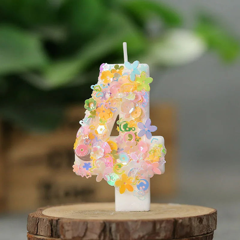 bougies décoratives chiffres fleurs paillettes anniversaire mariage multicolore blanc festive tringle fixe
