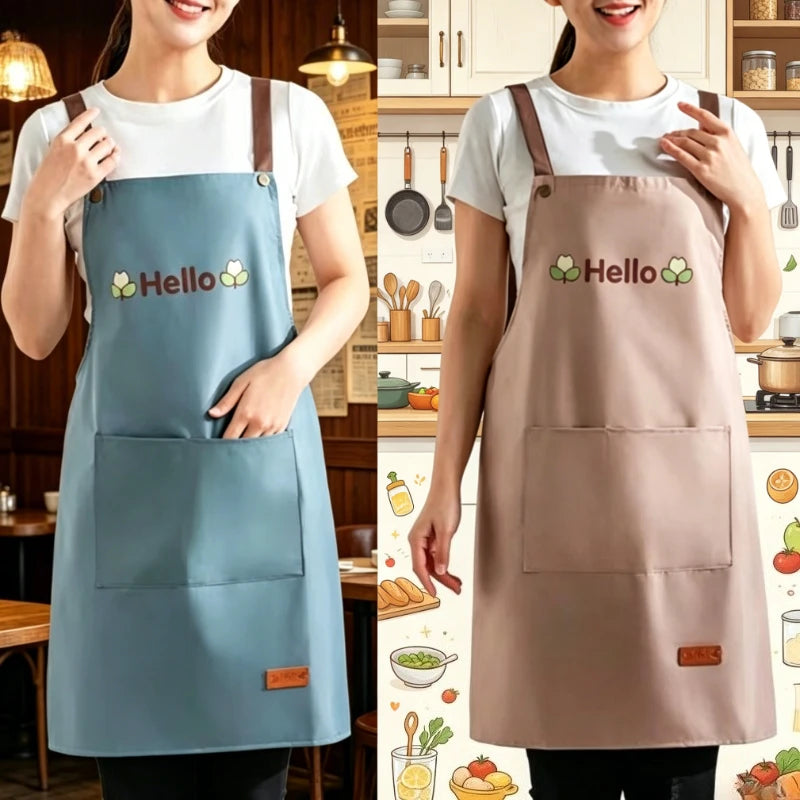tablier cuisine imperméable anti taches poche broderie hello fleurs moderne pratique homme femme