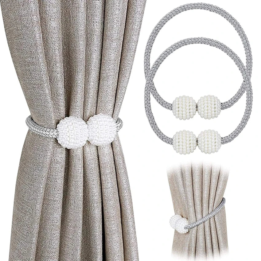 boucle rideau magnétique blanches tissu coton moderne élégant clips magnétiques gris blanc