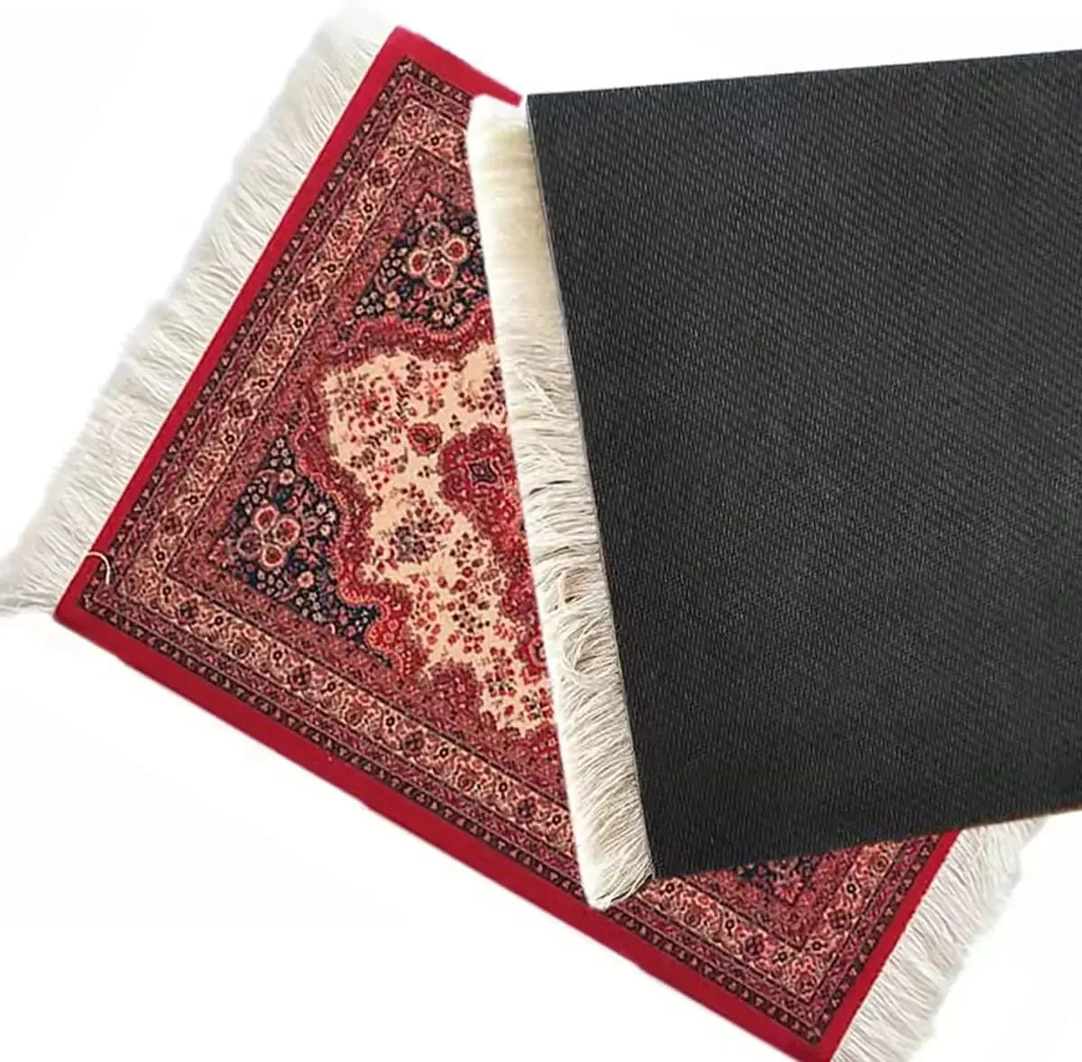 tapis rouge noir bleu beige ornements floraux motifs géométriques classique non glissant adhésif souris