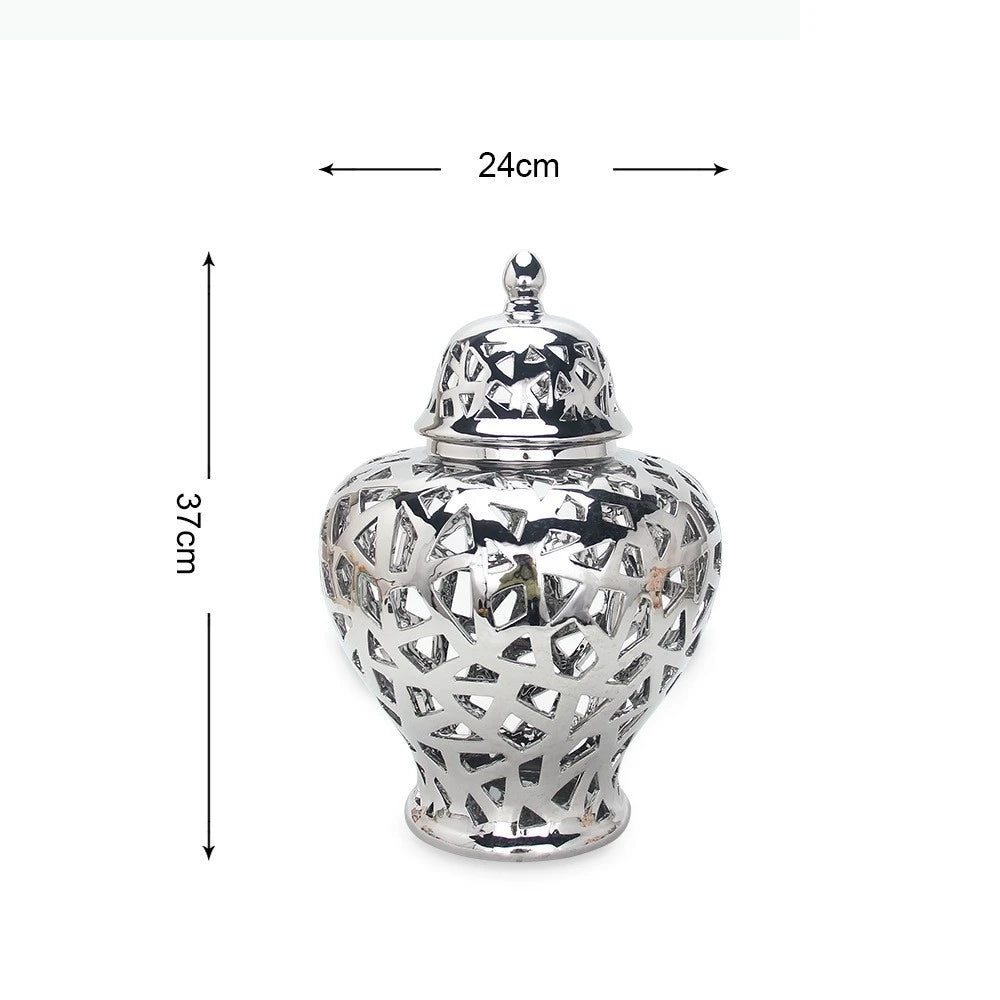 vase moderne or blanc argent réseau géométrique élégant poignée couvercle