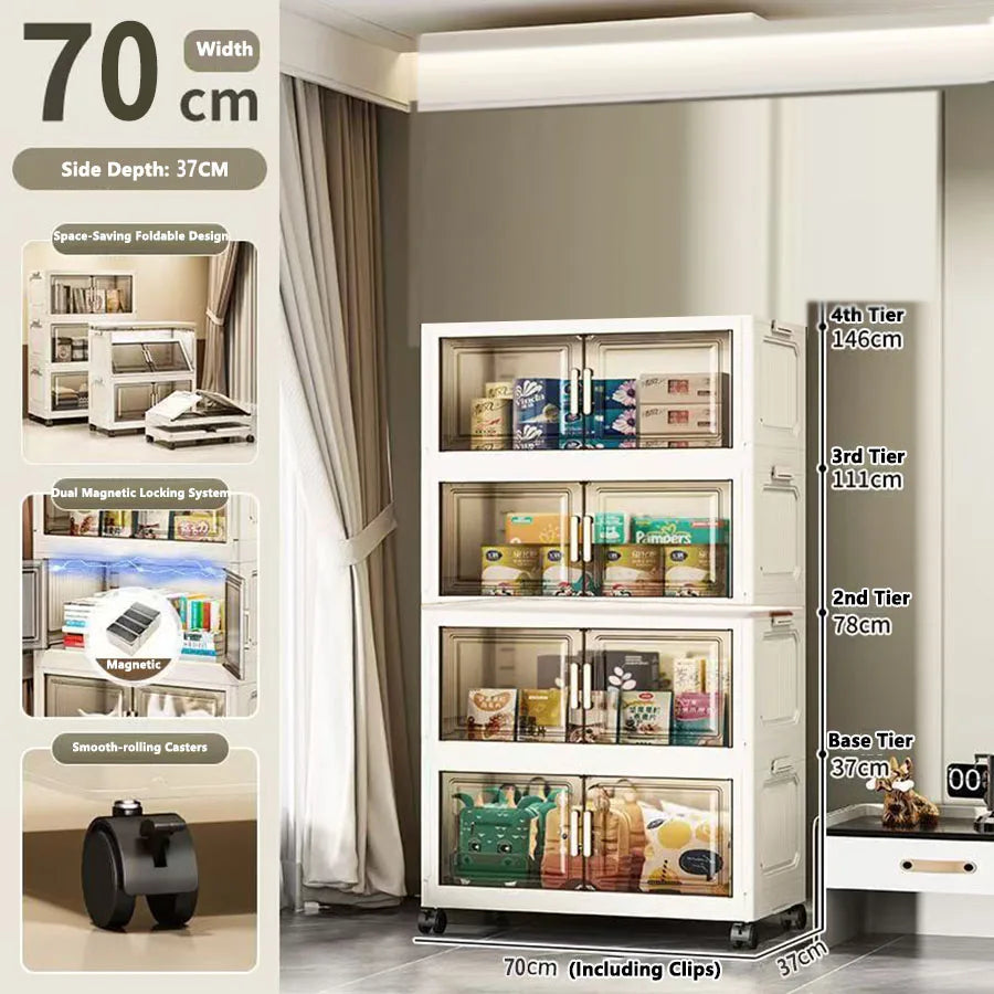 armoire rangement modulable pliable beige roulettes portes translucides jouets maison