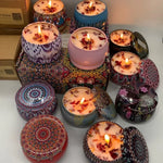 bougie parfumée cire soja boho chic motif mandala couvercle boîte rangement