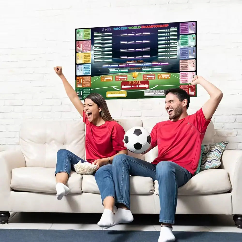 calendrier match football 2026 graphique moderne opaque adhésif noir vert rouge jaune bleu textes