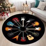 tapis rond guitares multicolores moderne salon chambre décoration extérieur salle bain noir