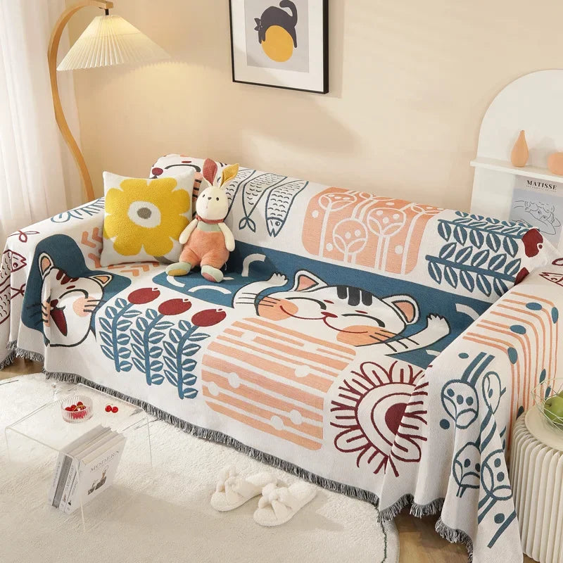 housse canapé réversible polyester multicolore motifs géométriques animaux moderne fleur ornement salon