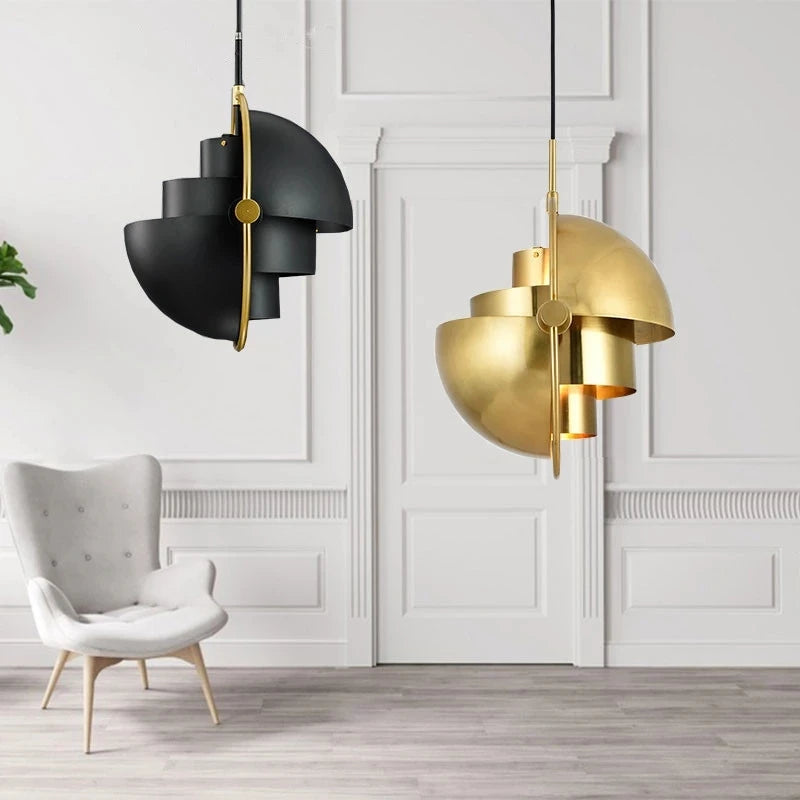 suspension lumineuse or noir blanc géométrique contemporain câble suspendu minimaliste métal flux lumineux