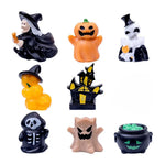 figurines halloween sorcière fantôme citrouille squelette résine noire blanche verte Jaune