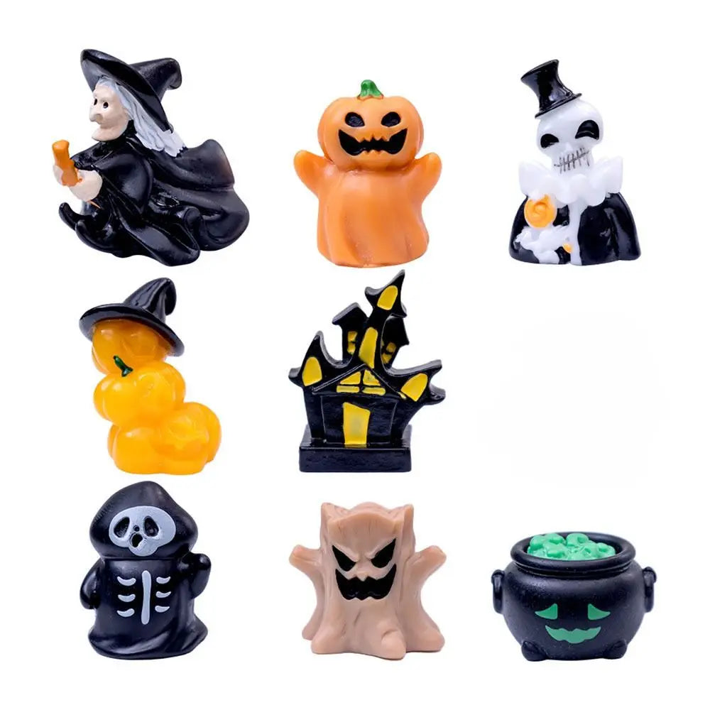 figurines halloween sorcière fantôme citrouille squelette résine noire blanche verte Jaune