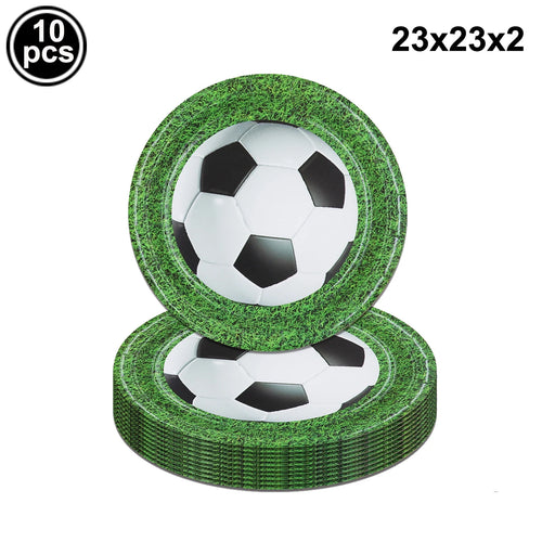 assiettes papier football gobelets serviettes guirlande décos suspendues anniversaire vert noir blanc