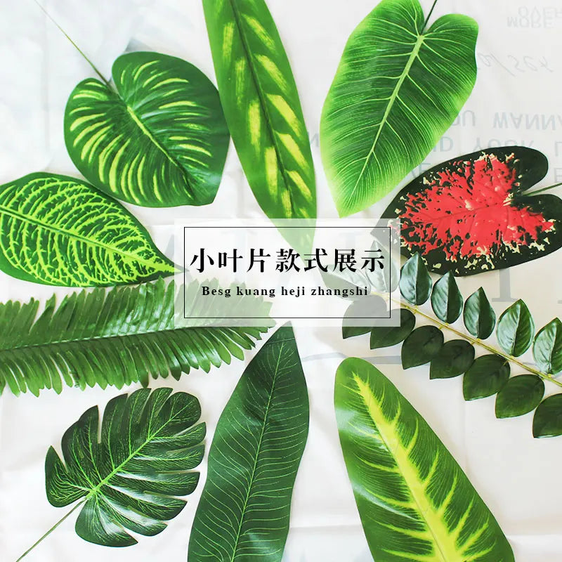 feuilles artificielles vertes tropicales moderne décoration extérieure anniversaire exposition photo fond faux plantes PVC