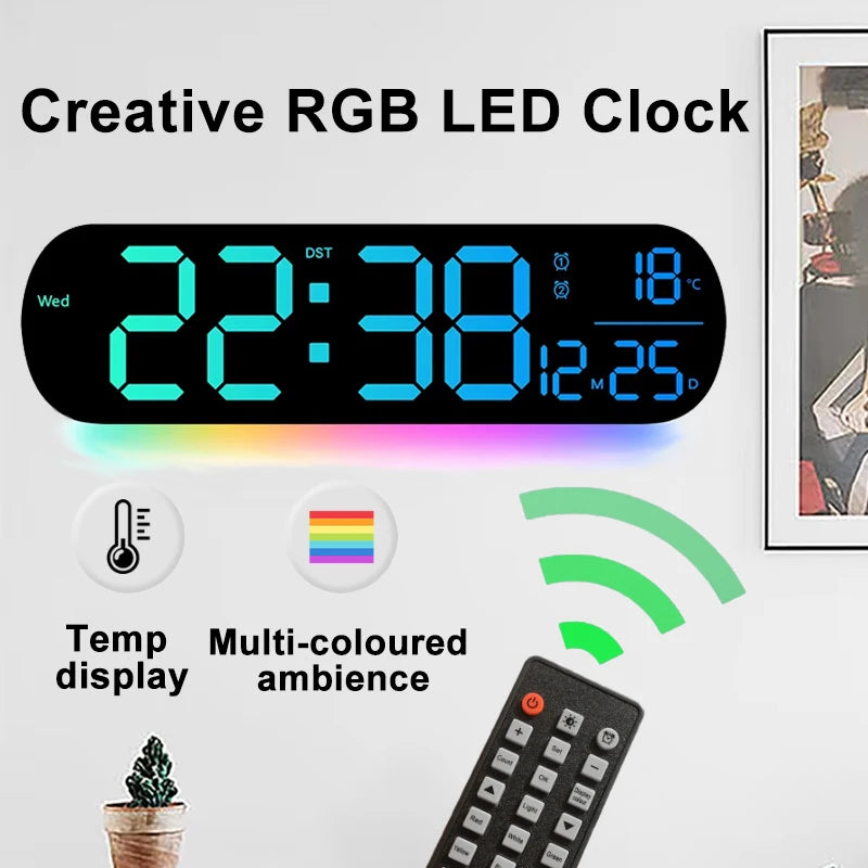 horloge murale LED numérique moderne affichage date température réveil couleurs multiples changement lumineux