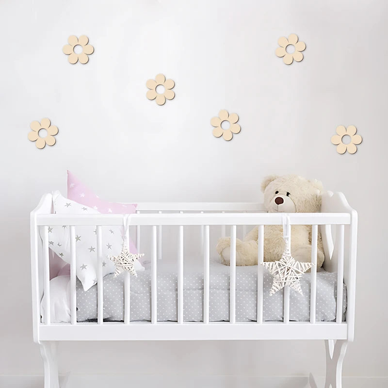 décorations murales fleurs bois brut deco enfant couleurs pastel fixations mur anniversaire mariage