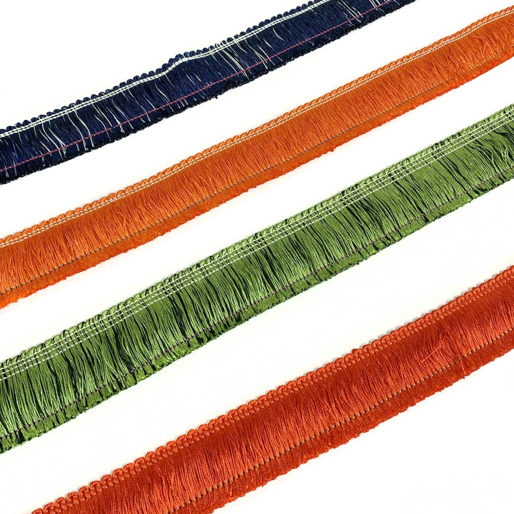 ruban frisé texturé bleu marine orange vert franges opacité decoratif maison textile
