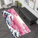 tapis moderne rose blanc bleu fleurs cerisier ondes art japonais salon chambreextérieur