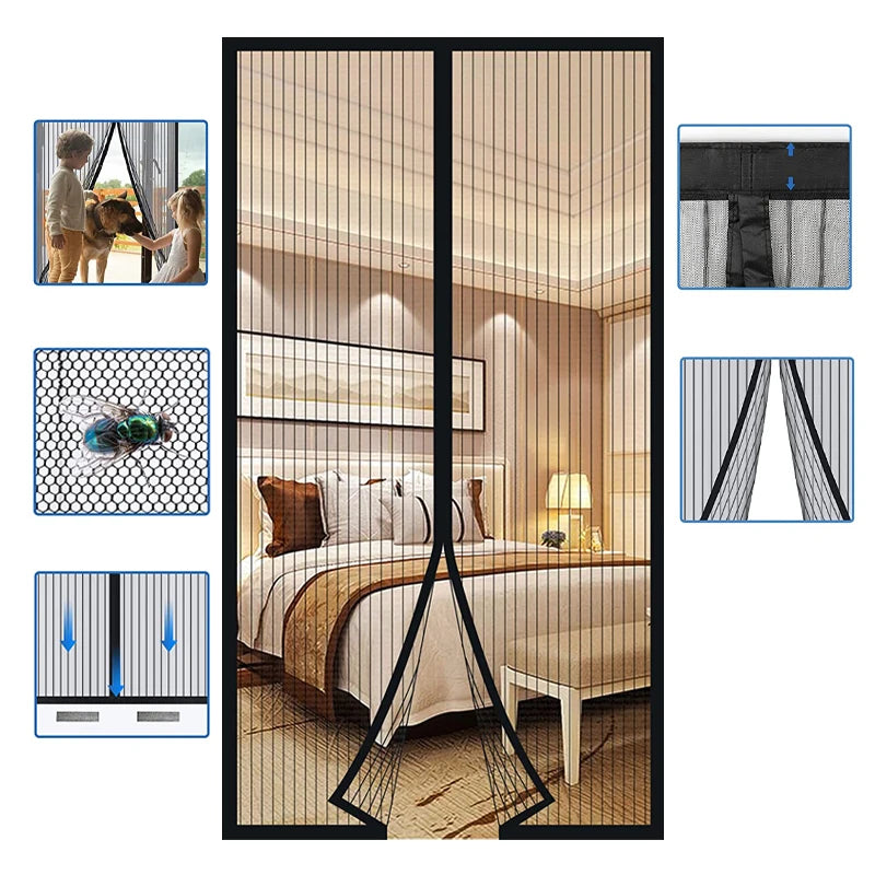 rideau anti moustiques porte noir blanc clips transparent double fil polyester