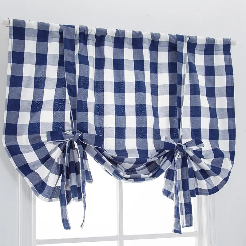rideau bleu marine blanc carreaux tissé opacité classique vintage maison