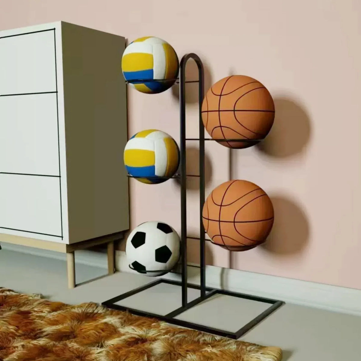 support balles sport noir moderne adhésif basketball football volley ball rangement garage