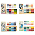 palette peinture aquarelle multicolore compartiments traditionnelle boite bois artiste illustration oiseaux