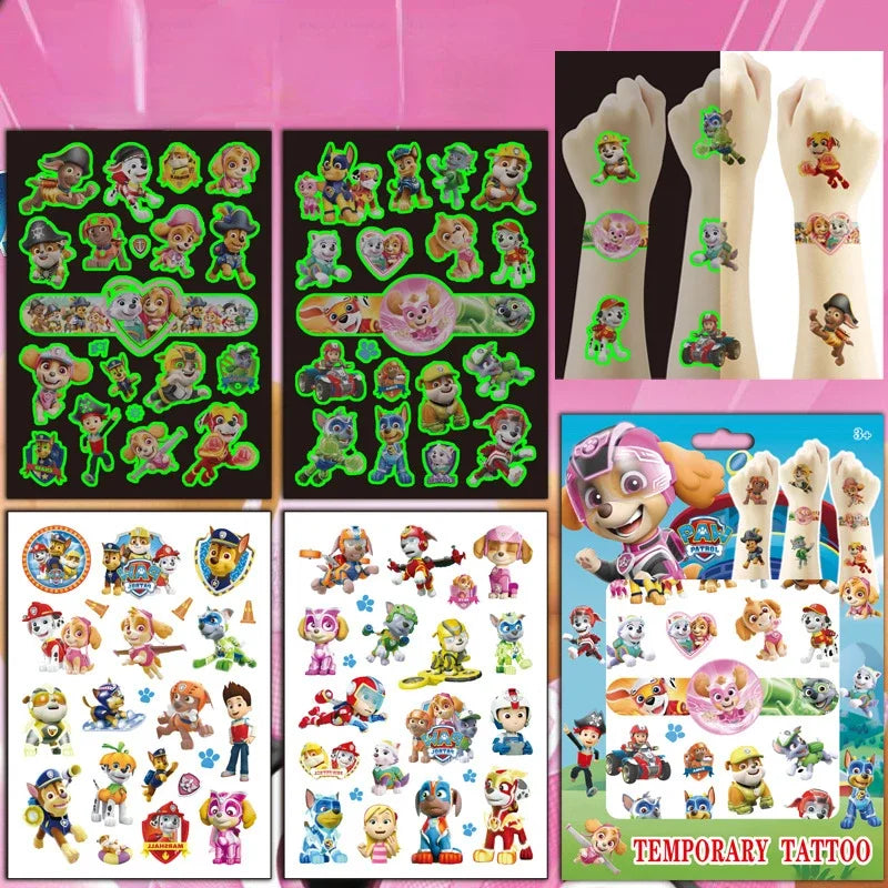 tatouages temporaires paw patrol multicolores animaux adhésifs sacs cartoon chiens personnages dessins animés