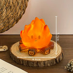 lampe table créative feux orange brun tronc d'arbre visage mignon adhésif festive