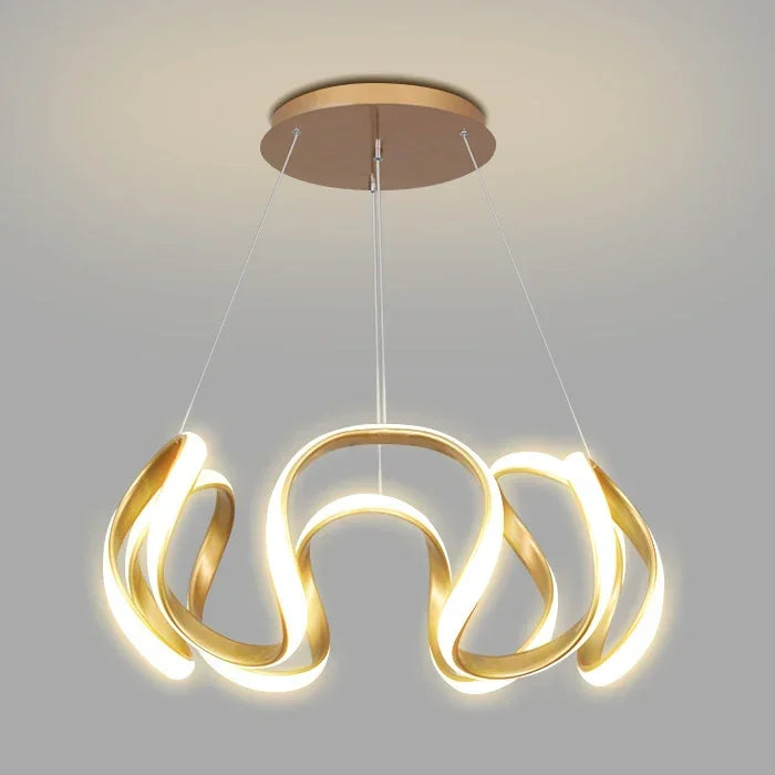 suspension lumineuse moderne noir doré boules lumière câbles suspendus forme circulaire ondulée