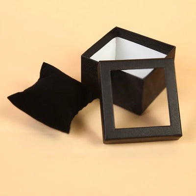 Boîte à montre homme rayée noire avec fenêtre transparente
